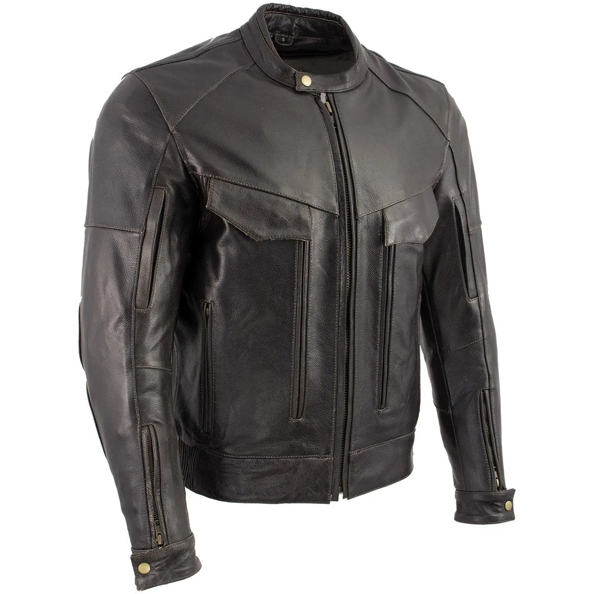 Xelement B7496 'Bandit' Men's Retro Distressed Brown Leather Jacket with X-Armor Protection